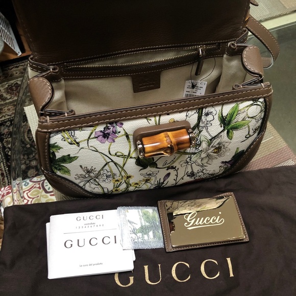 NWT Auth Gucci Bamboo floral Top Handle Bag - Picture 3 of 13